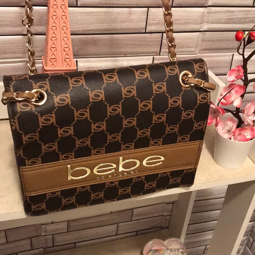 Bebe Black and Gold Chain Shoulder Bag